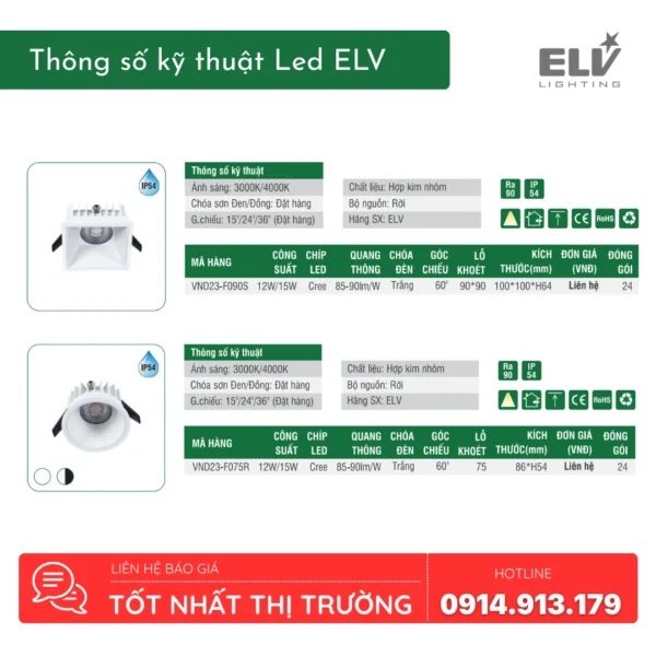 Den Led Am Tran ELV VND23 F090S 2 Đèn Led Âm Trần ELV - VND23-F090S (2)