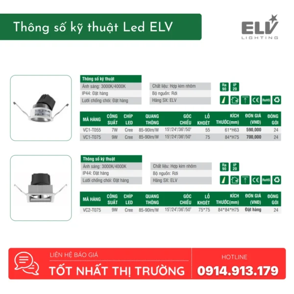 Den Led Am Tran ELV CV2 T075 2 Đèn Led Âm Trần ELV - VC2-T075 - Ảnh 2