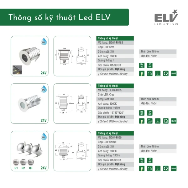 Den Led Am Dat ELV EIG04 F048S 3 Đèn Led Âm Đất ELV - EIG04-F048S - Ảnh 2